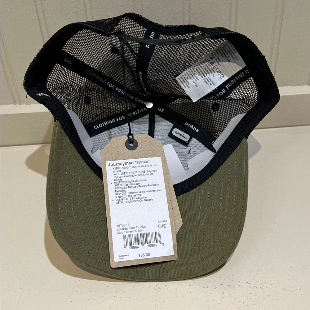 NWT prAna Unisex Journeyman Trucker Cargo Green Later Gator Hat‎